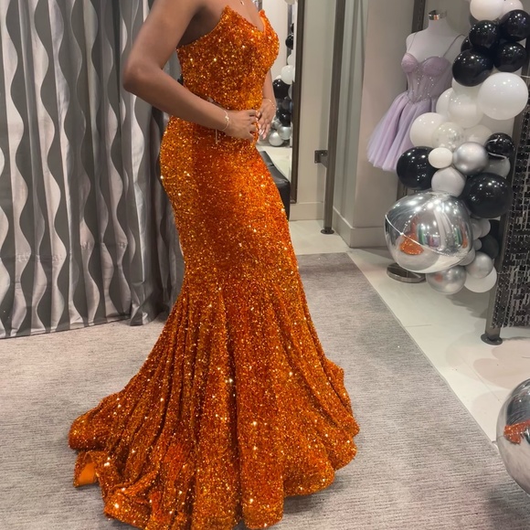 Burnt Orange Sequins Prom Dress - Picture 2 of 4